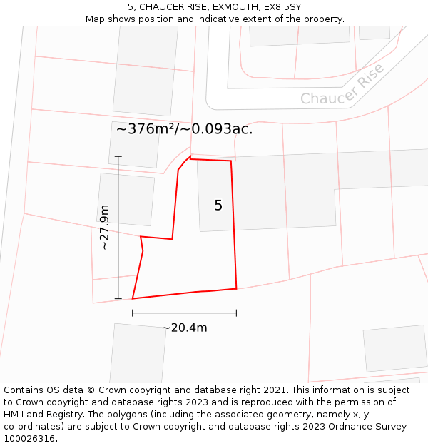 5, CHAUCER RISE, EXMOUTH, EX8 5SY: Plot and title map