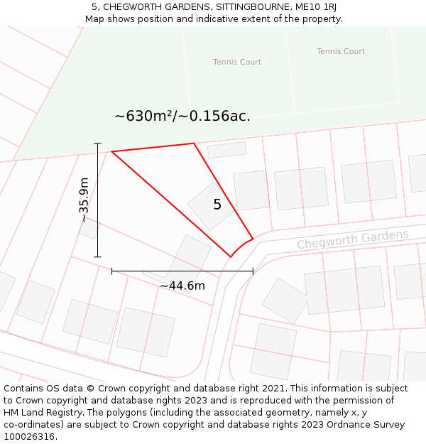 5, CHEGWORTH GARDENS, SITTINGBOURNE, ME10 1RJ: Plot and title map