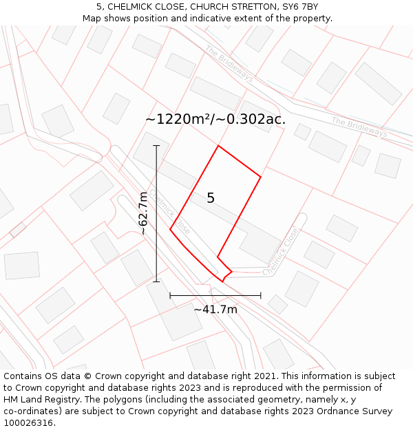 5, CHELMICK CLOSE, CHURCH STRETTON, SY6 7BY: Plot and title map