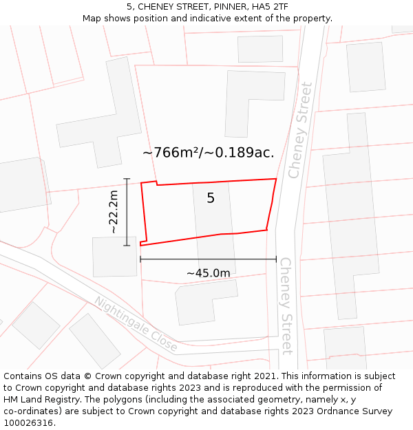 5, CHENEY STREET, PINNER, HA5 2TF: Plot and title map