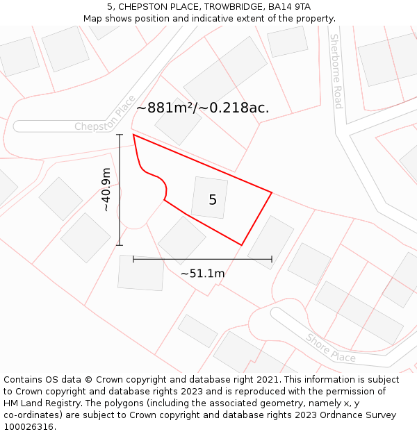 5, CHEPSTON PLACE, TROWBRIDGE, BA14 9TA: Plot and title map