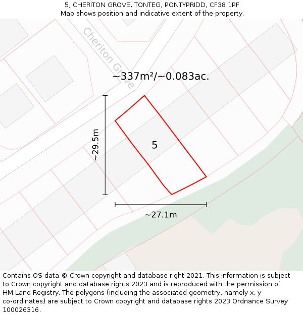 5, CHERITON GROVE, TONTEG, PONTYPRIDD, CF38 1PF: Plot and title map