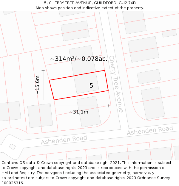 5, CHERRY TREE AVENUE, GUILDFORD, GU2 7XB: Plot and title map