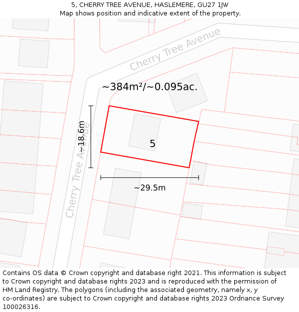 5, CHERRY TREE AVENUE, HASLEMERE, GU27 1JW: Plot and title map