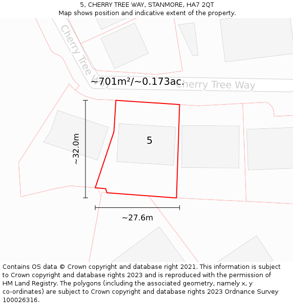 5, CHERRY TREE WAY, STANMORE, HA7 2QT: Plot and title map