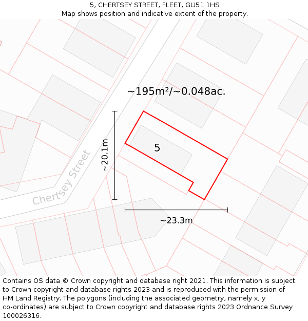 5, CHERTSEY STREET, FLEET, GU51 1HS: Plot and title map