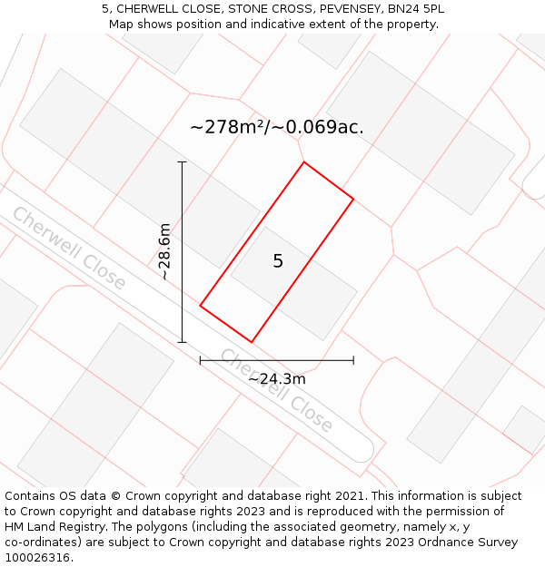 5, CHERWELL CLOSE, STONE CROSS, PEVENSEY, BN24 5PL: Plot and title map