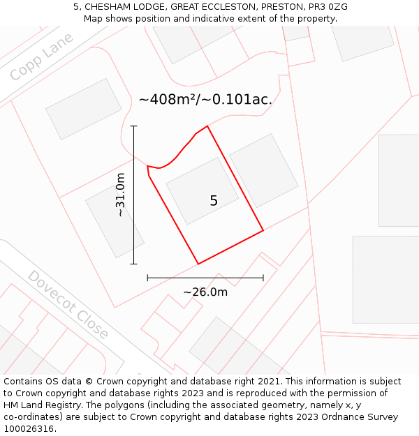 5, CHESHAM LODGE, GREAT ECCLESTON, PRESTON, PR3 0ZG: Plot and title map