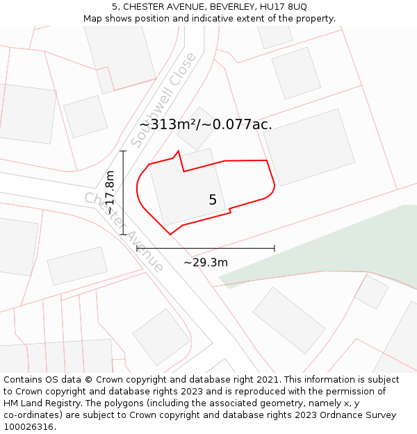 5, CHESTER AVENUE, BEVERLEY, HU17 8UQ: Plot and title map