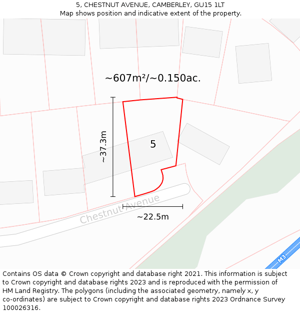 5, CHESTNUT AVENUE, CAMBERLEY, GU15 1LT: Plot and title map