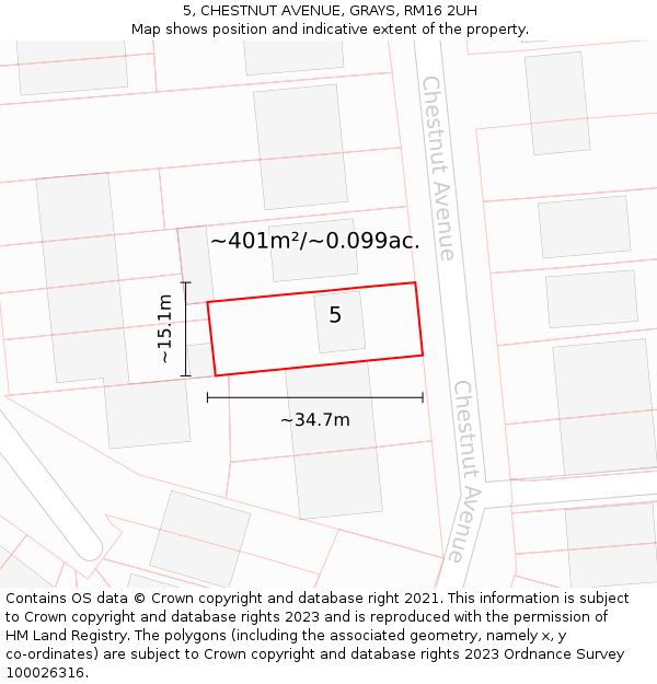 5, CHESTNUT AVENUE, GRAYS, RM16 2UH: Plot and title map