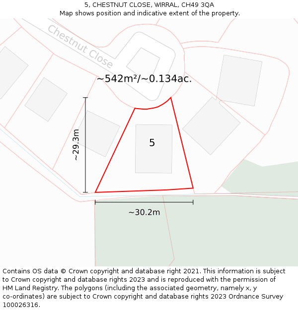 5, CHESTNUT CLOSE, WIRRAL, CH49 3QA: Plot and title map