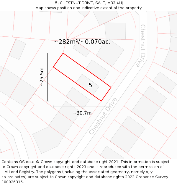 5, CHESTNUT DRIVE, SALE, M33 4HJ: Plot and title map