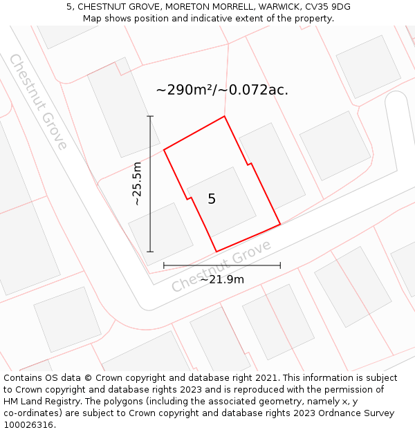 5, CHESTNUT GROVE, MORETON MORRELL, WARWICK, CV35 9DG: Plot and title map