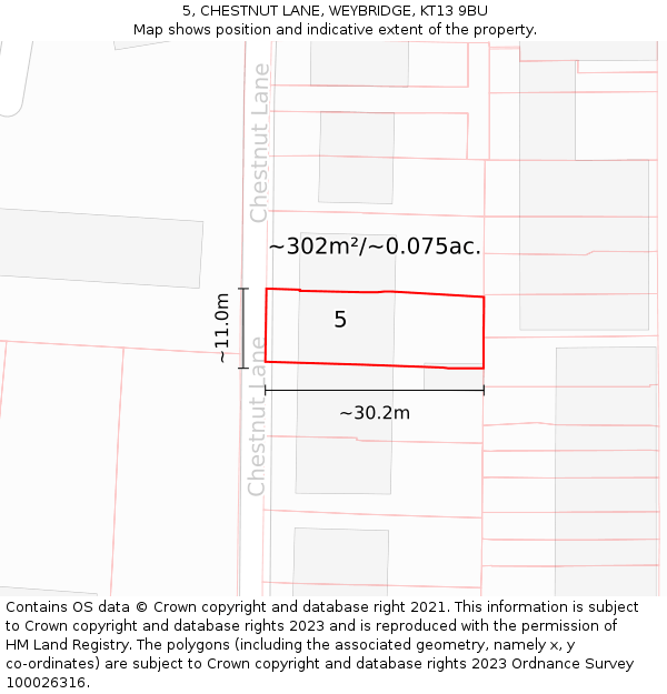 5, CHESTNUT LANE, WEYBRIDGE, KT13 9BU: Plot and title map