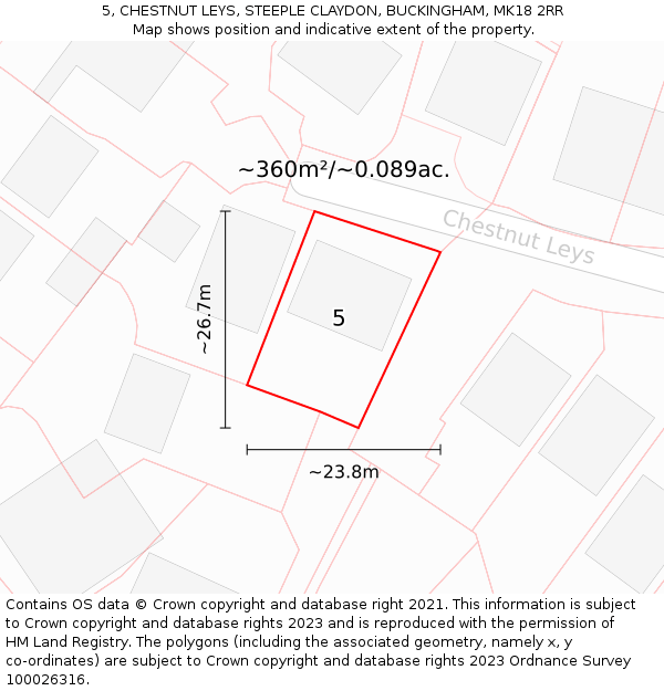 5, CHESTNUT LEYS, STEEPLE CLAYDON, BUCKINGHAM, MK18 2RR: Plot and title map