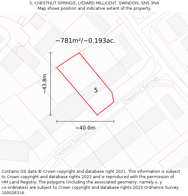 5, CHESTNUT SPRINGS, LYDIARD MILLICENT, SWINDON, SN5 3NA: Plot and title map