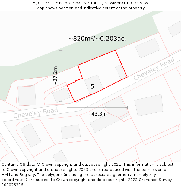 5, CHEVELEY ROAD, SAXON STREET, NEWMARKET, CB8 9RW: Plot and title map