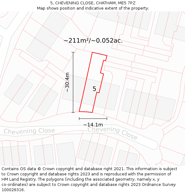 5, CHEVENING CLOSE, CHATHAM, ME5 7PZ: Plot and title map