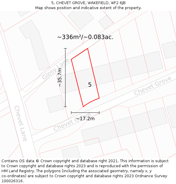 5, CHEVET GROVE, WAKEFIELD, WF2 6JB: Plot and title map