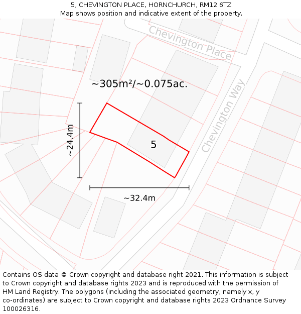 5, CHEVINGTON PLACE, HORNCHURCH, RM12 6TZ: Plot and title map