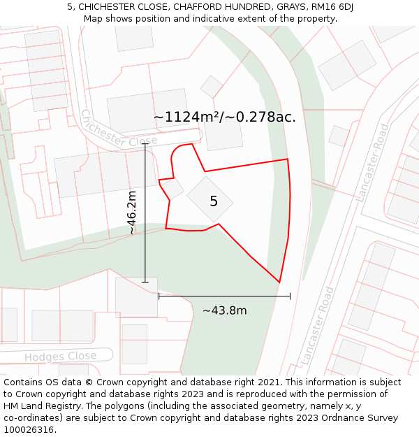 5, CHICHESTER CLOSE, CHAFFORD HUNDRED, GRAYS, RM16 6DJ: Plot and title map