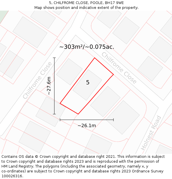 5, CHILFROME CLOSE, POOLE, BH17 9WE: Plot and title map