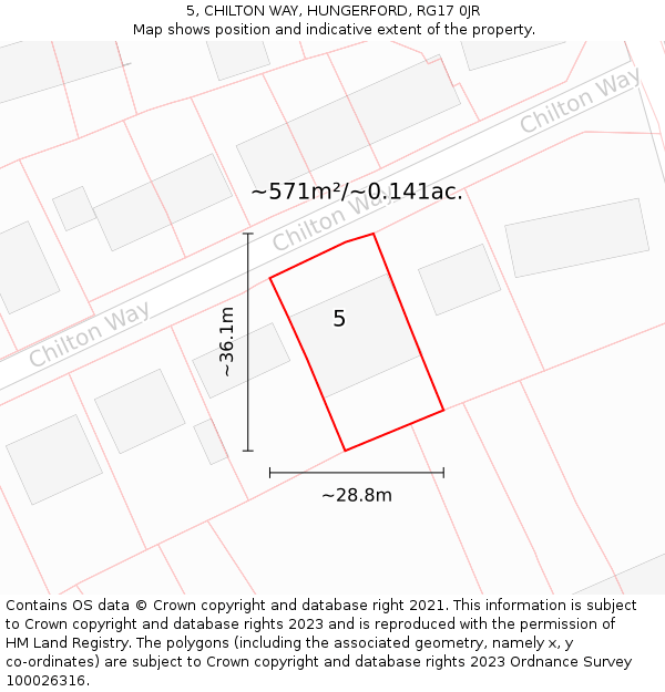 5, CHILTON WAY, HUNGERFORD, RG17 0JR: Plot and title map