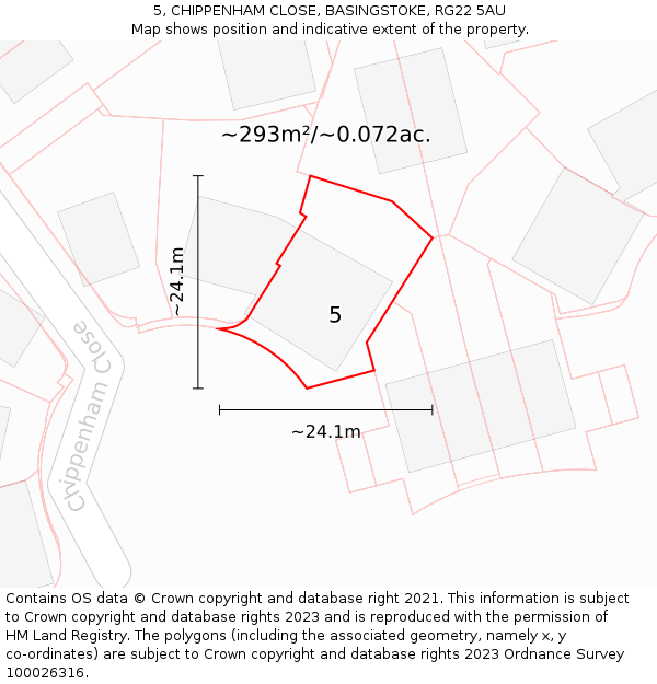 5, CHIPPENHAM CLOSE, BASINGSTOKE, RG22 5AU: Plot and title map