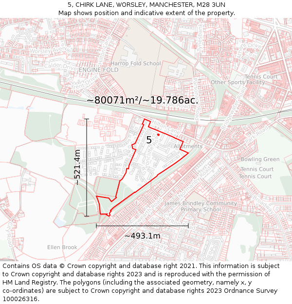 5, CHIRK LANE, WORSLEY, MANCHESTER, M28 3UN: Plot and title map