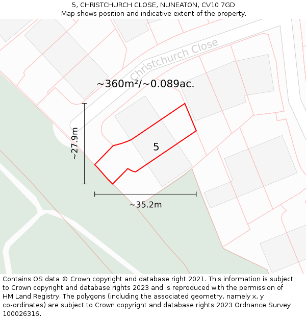 5, CHRISTCHURCH CLOSE, NUNEATON, CV10 7GD: Plot and title map