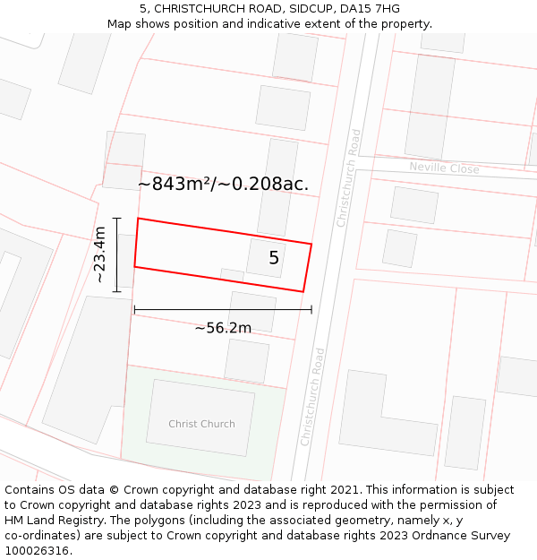 5, CHRISTCHURCH ROAD, SIDCUP, DA15 7HG: Plot and title map