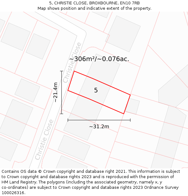 5, CHRISTIE CLOSE, BROXBOURNE, EN10 7RB: Plot and title map