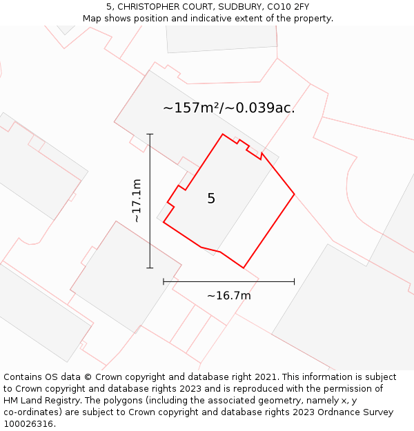 5, CHRISTOPHER COURT, SUDBURY, CO10 2FY: Plot and title map