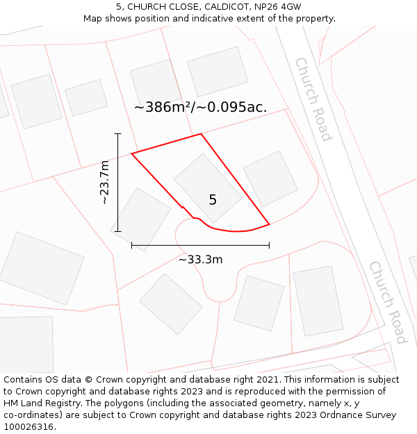 5, CHURCH CLOSE, CALDICOT, NP26 4GW: Plot and title map