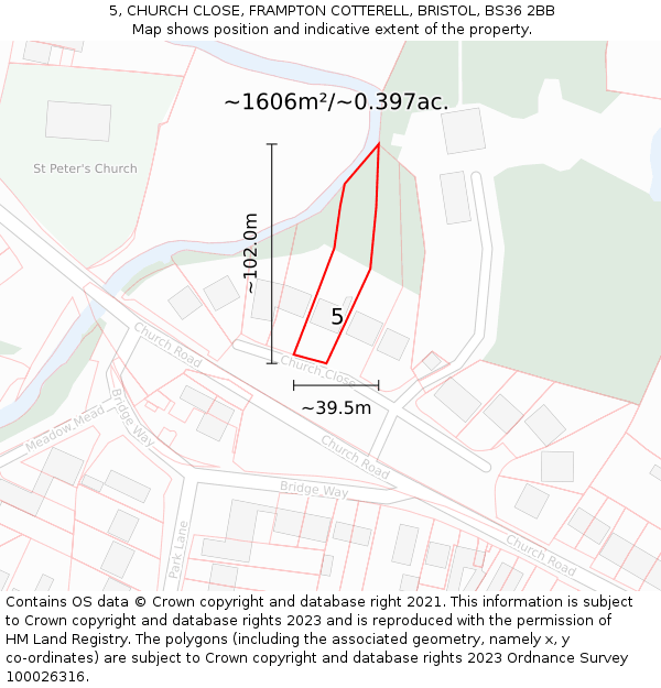 5, CHURCH CLOSE, FRAMPTON COTTERELL, BRISTOL, BS36 2BB: Plot and title map
