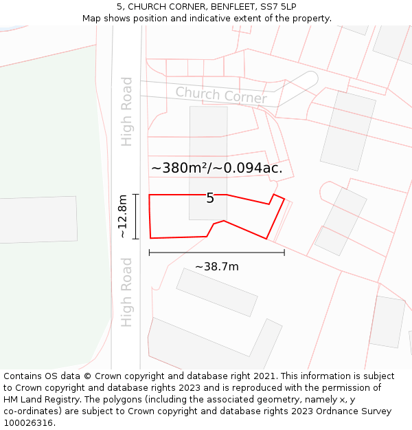 5, CHURCH CORNER, BENFLEET, SS7 5LP: Plot and title map