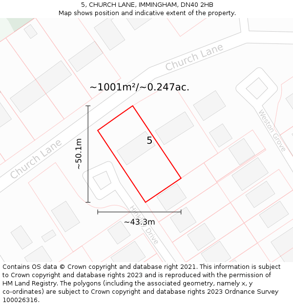 5, CHURCH LANE, IMMINGHAM, DN40 2HB: Plot and title map