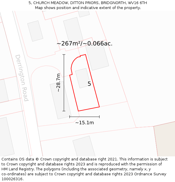 5, CHURCH MEADOW, DITTON PRIORS, BRIDGNORTH, WV16 6TH: Plot and title map