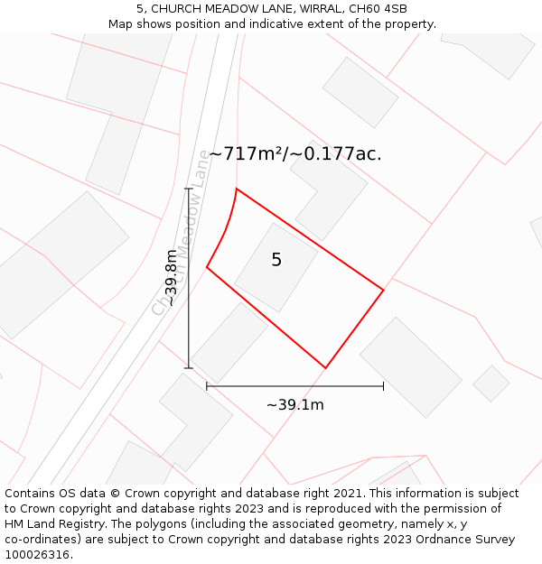 5, CHURCH MEADOW LANE, WIRRAL, CH60 4SB: Plot and title map