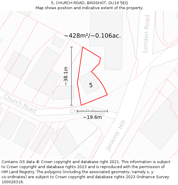 5, CHURCH ROAD, BAGSHOT, GU19 5EQ: Plot and title map