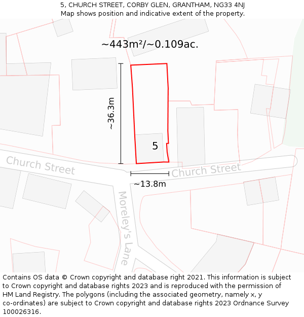 5, CHURCH STREET, CORBY GLEN, GRANTHAM, NG33 4NJ: Plot and title map