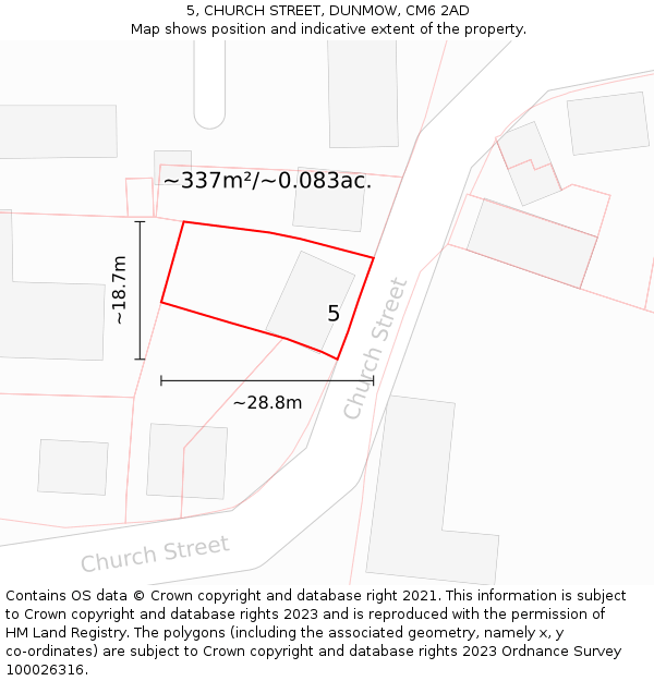 5, CHURCH STREET, DUNMOW, CM6 2AD: Plot and title map