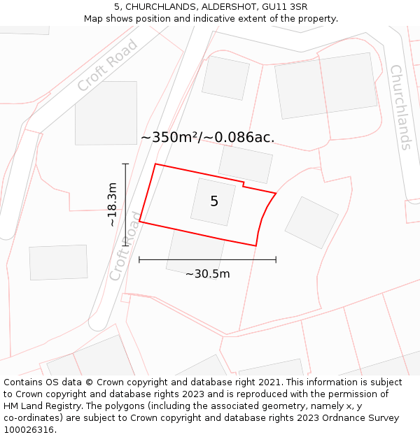 5, CHURCHLANDS, ALDERSHOT, GU11 3SR: Plot and title map