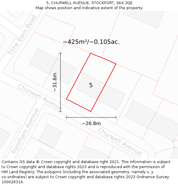 5, CHURWELL AVENUE, STOCKPORT, SK4 3QE: Plot and title map