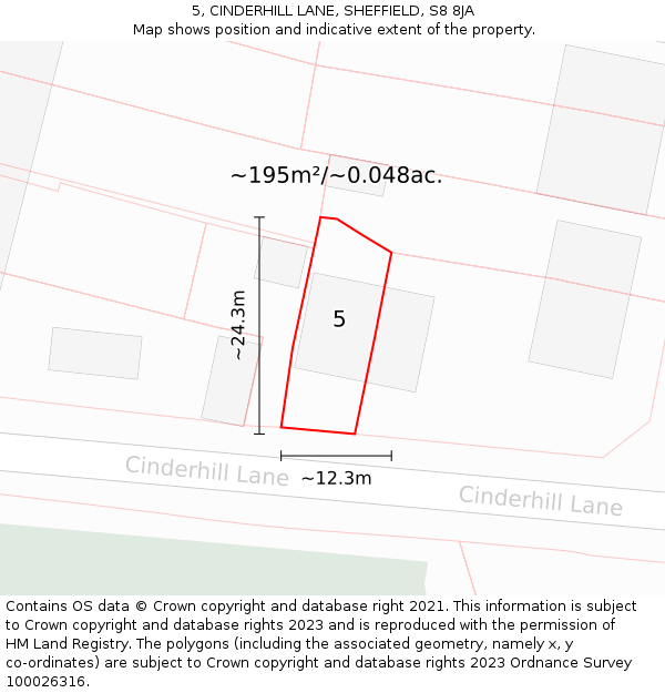 5, CINDERHILL LANE, SHEFFIELD, S8 8JA: Plot and title map