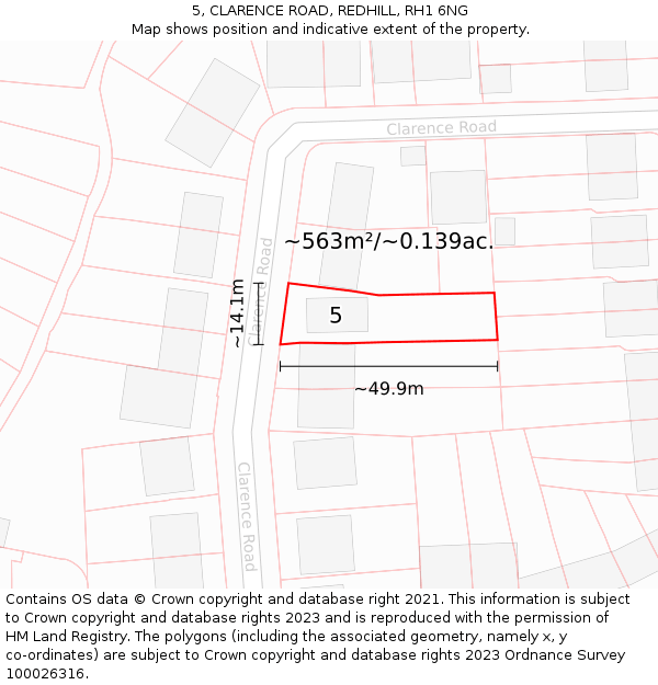 5, CLARENCE ROAD, REDHILL, RH1 6NG: Plot and title map