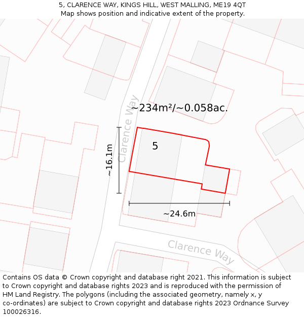 5, CLARENCE WAY, KINGS HILL, WEST MALLING, ME19 4QT: Plot and title map