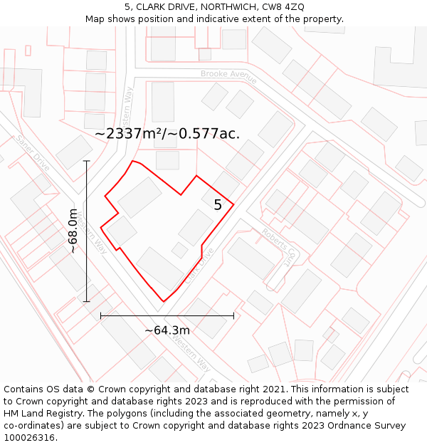 5, CLARK DRIVE, NORTHWICH, CW8 4ZQ: Plot and title map