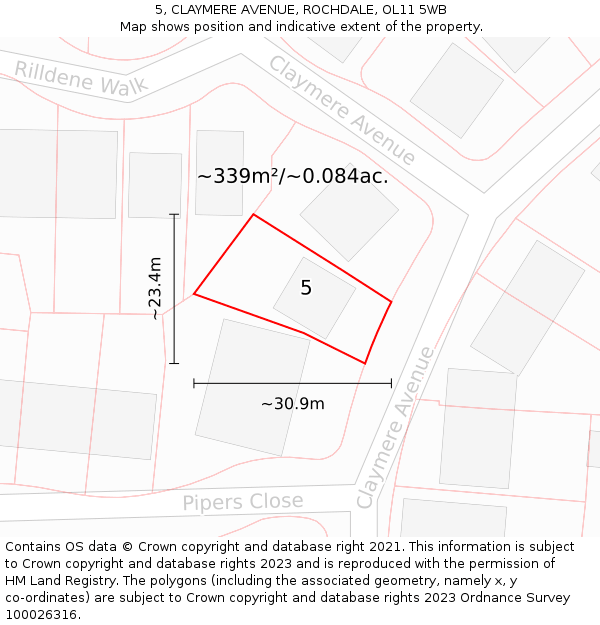 5, CLAYMERE AVENUE, ROCHDALE, OL11 5WB: Plot and title map